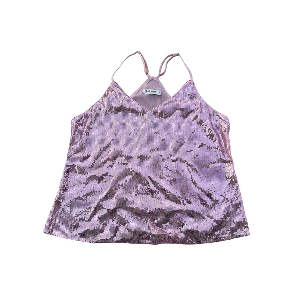 Grace Karin XL sequin top pink rose mauve fancy sexy blouse bachelorette tank